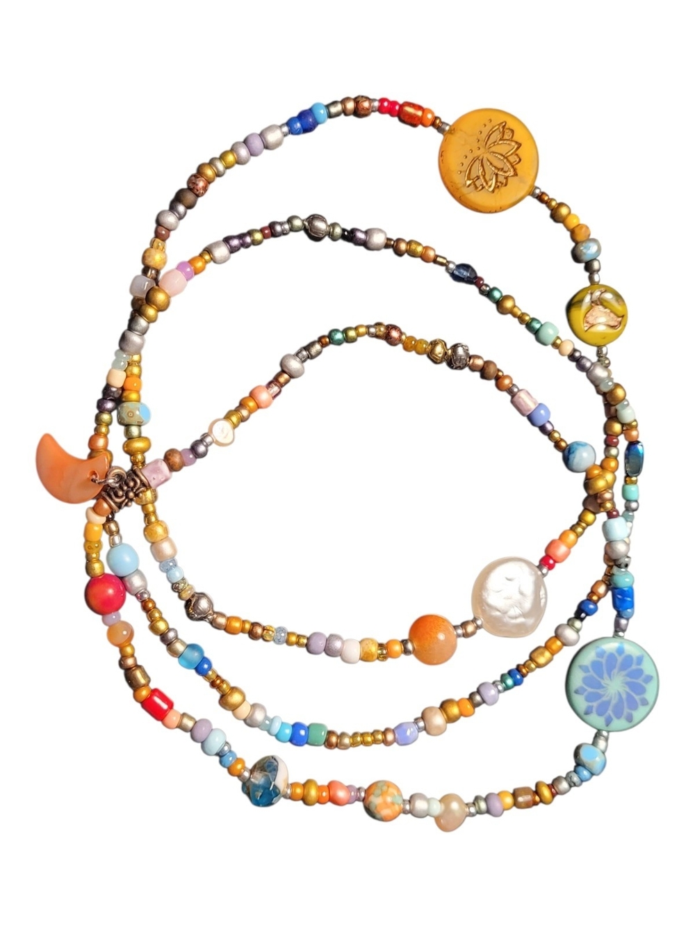 Mixed-Media Multicolor Beaded Anklet Set